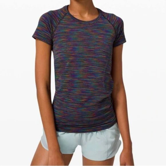 lululemon athletica Tops - Lululemon Swiftly Tech Short Sleeve 2.0 Rainbow Multi Black Size 6